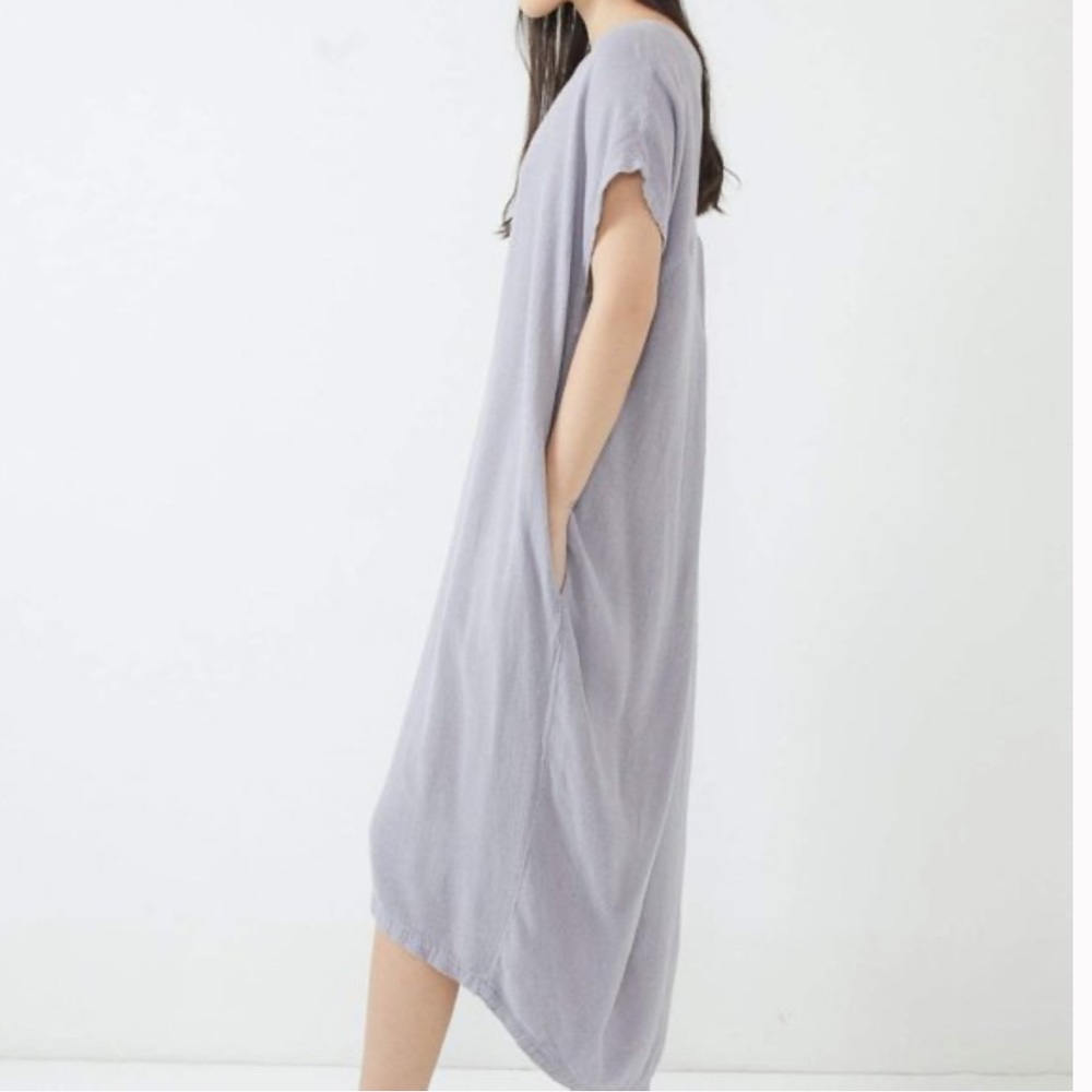 Black Crane Lavender Linen Blend Pleated Cocoon Midi Dress - Small